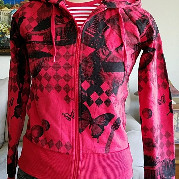 H&M RED HOODIE W/ BUTTERFLIES - Picture 2 of 8